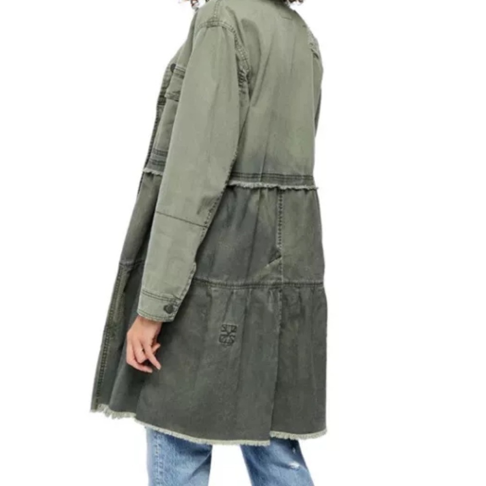 NWT- Free People Forever Free Cotton Tiered Jacket Military Green 💯 Cotton - Picture 4 of 12